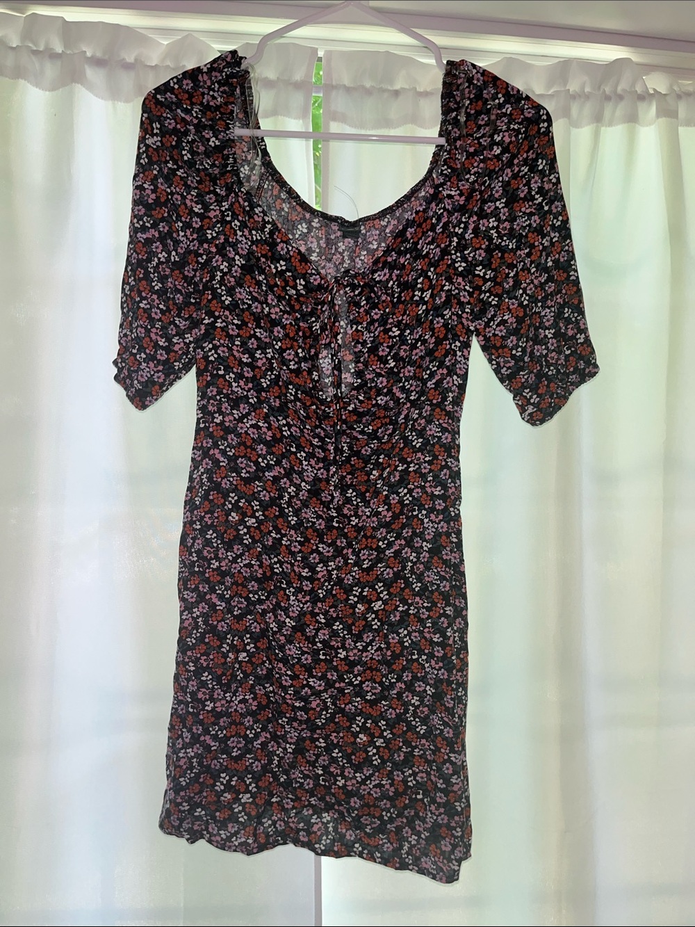 wild fable Black Floral Midi Dress with Orange and Pink Flowers